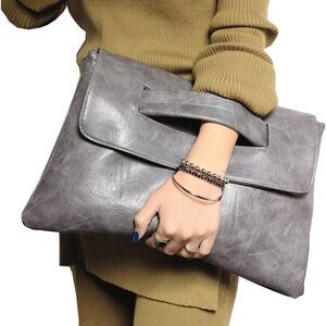 Grey Boho Envelope Bag Vegan Leather
